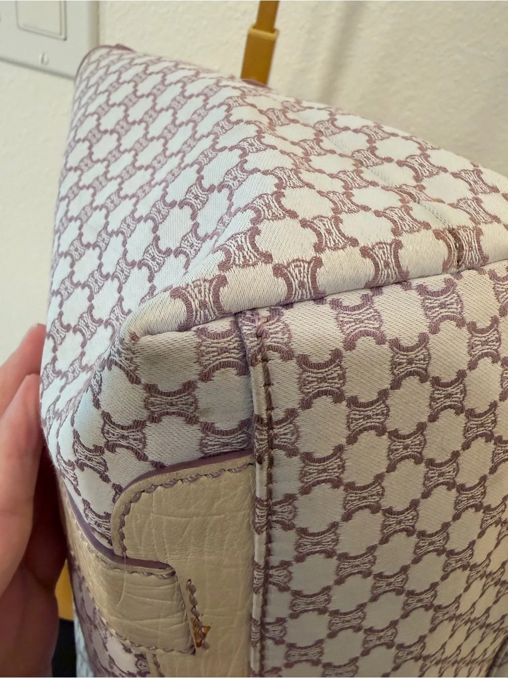 Vintage Celine Macadam Canvas Tote Bag in a purple and white/cream